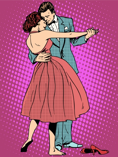 Wedding dance lovers man and woman pop art retro style. Feelings emotions romance. Art music ringtones. Girl and marriage. Couple dancing